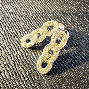Elegant Pave Diamond and Silver Chain Link Earrings
